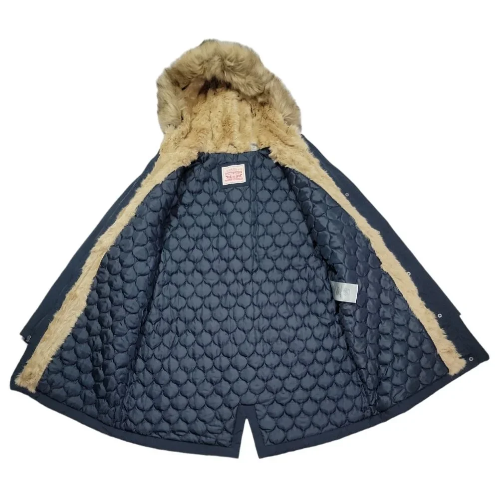 Levis Womens Faux Fur Lined Hooded Parka Jacket Navy Sz XL - Picture 6 of 10